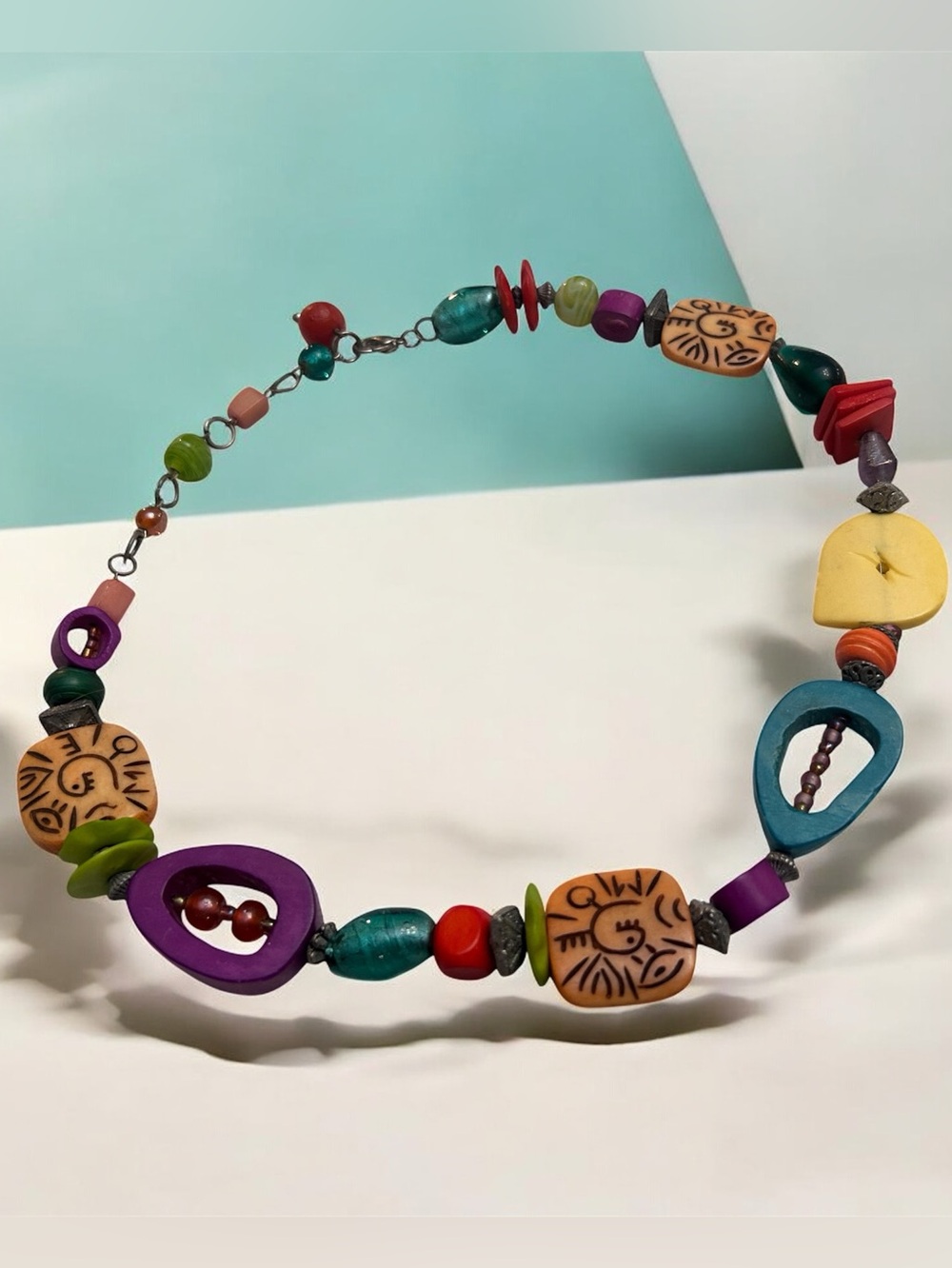 Colorful Multicolor Bead Statement Necklace - vintage